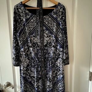 White House Black Market Black, Navy and White Long Sleeve Dress